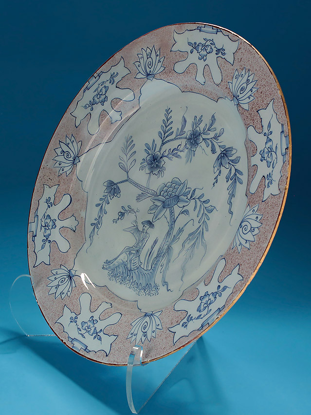  ENGLISH DELFT MANGANESE & BLUE “WOOLSACK" CHARGER, probably Liverpool, c1745-55, oblique right